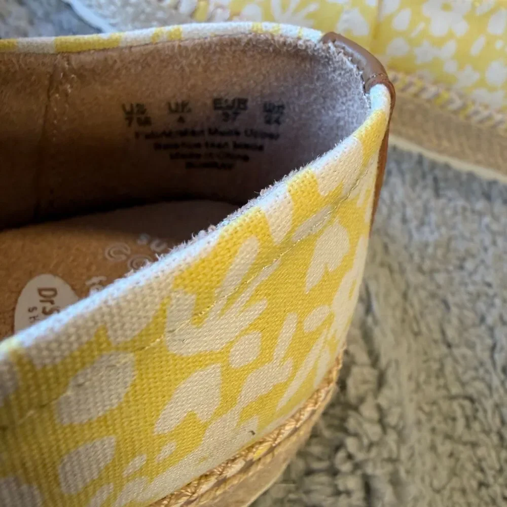 DR. SCHOLLS Shoes Womens 7 Yellow Floral Espadrille Platform Slip-On Loafers